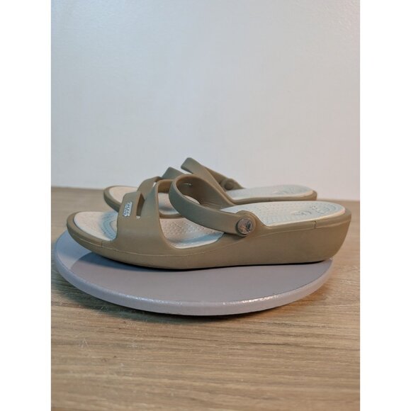 Crocs Sandals Womens 6 Patricia Slip On Slides Beige Open Toe Casual Wedge - Picture 7 of 9